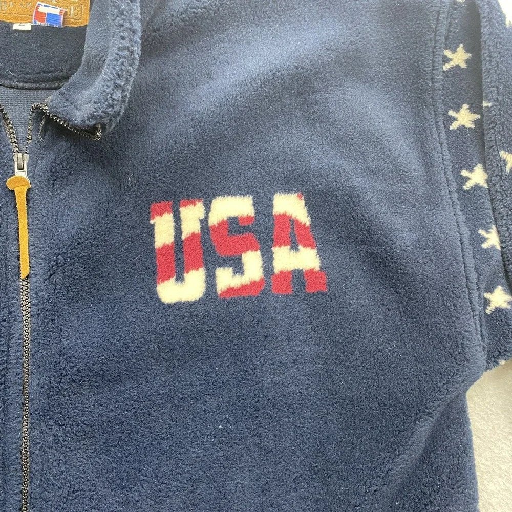 VTG Bear Ridge Outfitters USA Fleece Jacket Adult L USA Made Stars Big Flag 90s - Picture 6 of 10